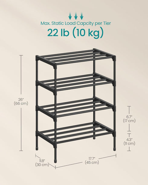4-Tier Closet, 11.8 17.7 26 Inches, ULSA114BH01 SONGMICS Shoe Rack for Compact Metal Shoe Organizer Shelf for Entryway
