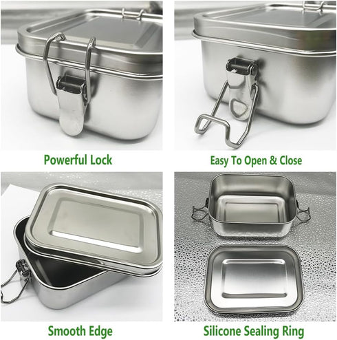 Stainless Steel 4-Pack Food Storage Containers Set, Reusable Metal Lunch Boxes with Lids, 550 ml, BPA-Free
