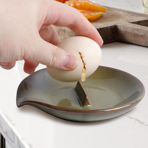Egg Cracker & Spoon Holder, Ceramic Spoon Rest for Kitchen, Heat Resistant Utensil Holder for Countertop