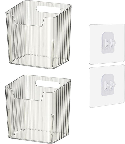 Set of 2 Wall Mounted Storage Organizer Bins, Stackable Clear Plastic Storage for Fridge, Kitchen, Bathroom