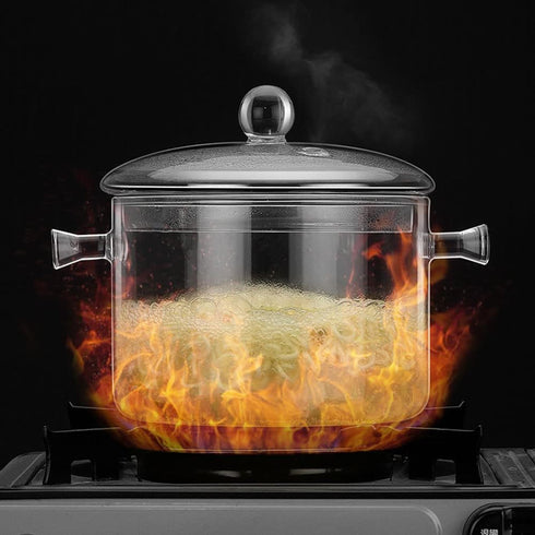 Glass Saucepan with Cover, 1.7L/60OZ Heat-resistant Glass Pot, Handmade Cookware Set for Pasta, Soup, Milk, Baby Food