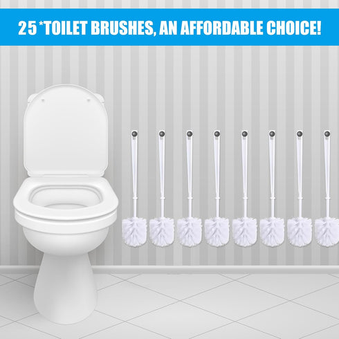 25 Mimorou Pcs White Toilet Brush, Bathroom Toilet Bowl Brush, Soft Bristle Long Handle Plastic Toilet Scrubber