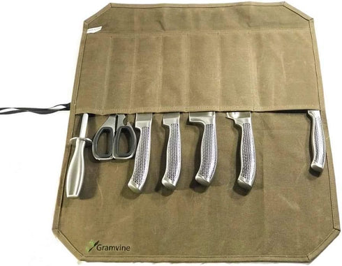 Professional Chef's Knife Roll - Waxed Canvas Knife Organiser, Culinary Bag Wrap for Travel Tool Storage
