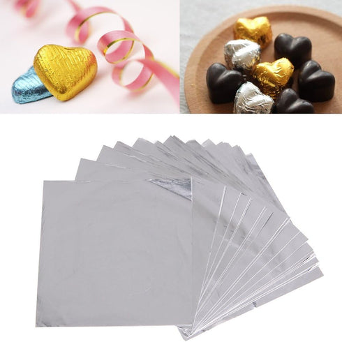 Wowagoga Foil Candy Wrappers, 6x6 Inches Gold Aluminum Foils Paper for Homemade Candies, Gifts Decoration, Silver, Pack