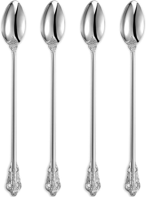 KEAWELL Luxurious 9 Inch Iced Tea Spoon Set - 4 Pieces, Gorgeous Design, 18/10 Stainless Steel, Perfect for Cocktails
