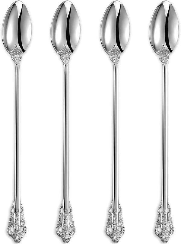 KEAWELL Luxurious 9 Inch Iced Tea Spoon Set - 4 Pieces, Gorgeous Design, 18/10 Stainless Steel, Perfect for Cocktails