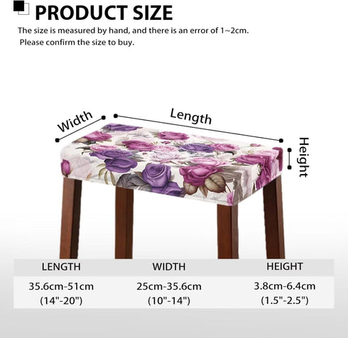 2 Pack Pink Purple Rose Rectangle Stool Cover Bar Stool Covers Rectangle Stretch Vanity Stool Seat Covers Footstool