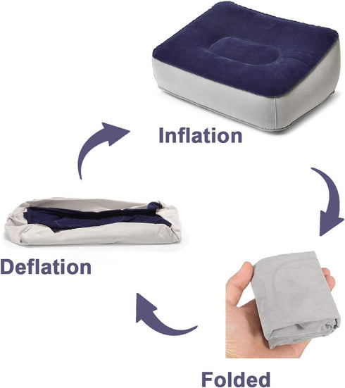 STYDDI Inflatable Foot Rest Pillow, 2 Pack Portable Leg Rest for Airplane, Train, Car, Home