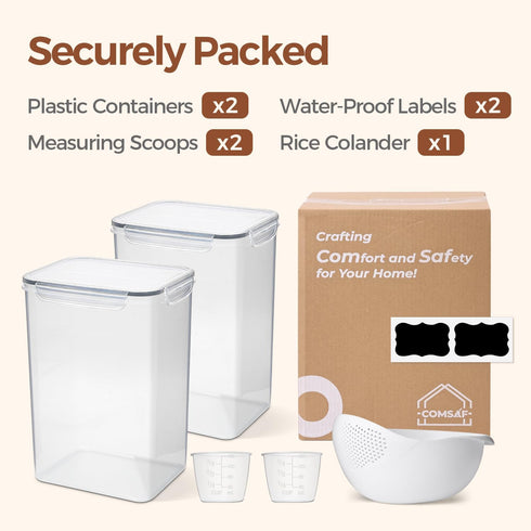 Set 2(9.5L/10Qt), Sets ComSaf Rice Container of Large Airtight Food Storage Containers with Lid and Rice Washer