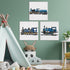 brayqu Set 3 12x12 Inch of Blue Steam Train Nursery Vehicle Art Canvas Wall Art Framed Paintings Prints Watercolor