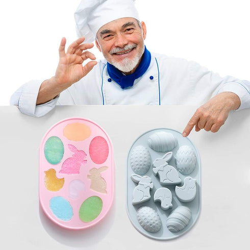 2 Pack Easter Rabbit Bunny Egg Silicone Molds, 3D Easter-theme Baking Mould Tray for DIY Baking Tool, Chocolate Cake