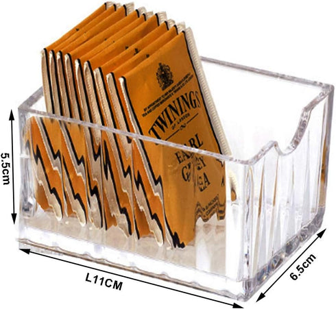 Acrylic Tea Bags Caddy Organizer,Tea Chest Box,Holder for Tea Coffee Bags,Small Packets,Sweeteners,11x6.5x6.5cm,1 Divided Section,YTBH-8330