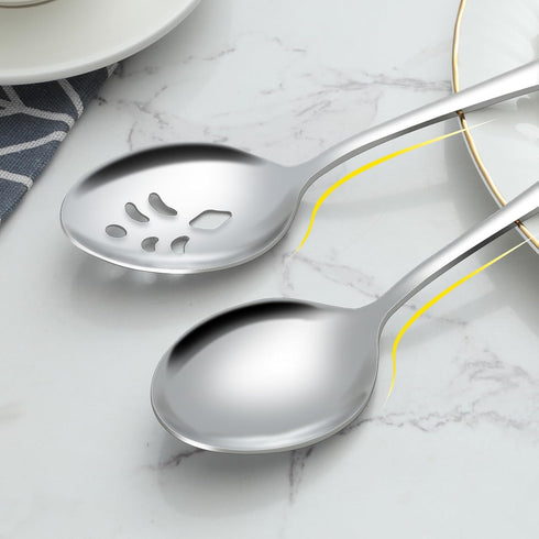 BEWOS 12-Piece Serving Spoons Set, 6 Serving and 6 Slotted Spoons, Stainless Steel