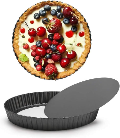 Beasea Mini Tart Pans for Baking - 2pcs 8 Inch Non Stick Carbon Steel Tart Pan with Removable Bottom for Quiche Pie