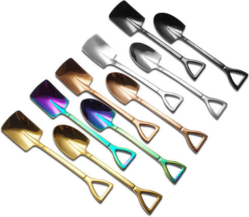 10Pcs Reusable Shovel Spoons, Stainless Steel Dessert Spoons for Coffee, Tea, Ice Cream, Fruit, Sugar, Cake