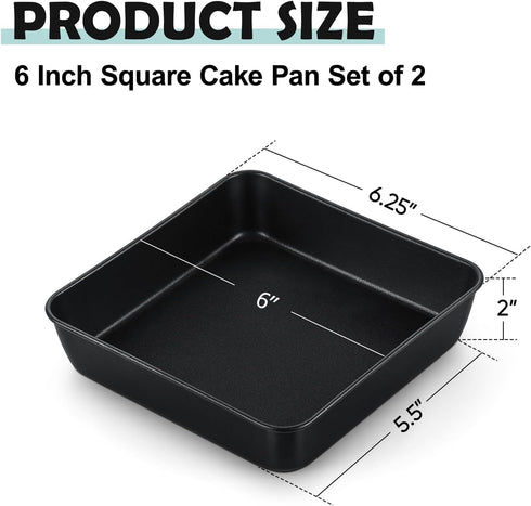 TeamFar Square Cake Pan, 6 inch Small Baking Roasting Pans with Stainless Steel Core & Nonstick Coating, for Making Cakes Brownie Lasagna, Non-toxic & Sturdy, Oven Safe & Easy to Clean – Set of 2 by TeamFar