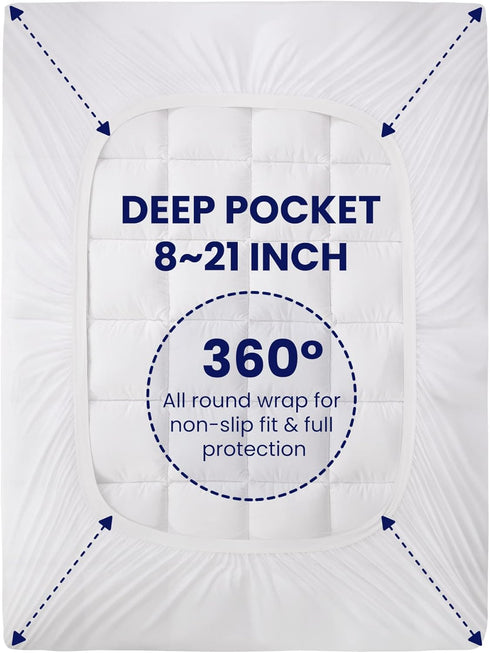 SLEEP ZONE Cotton Mattress Pad, Extra Long Twin College Dorm Bedding, Soft Fluffy Mattress Topper, Machine Washable
