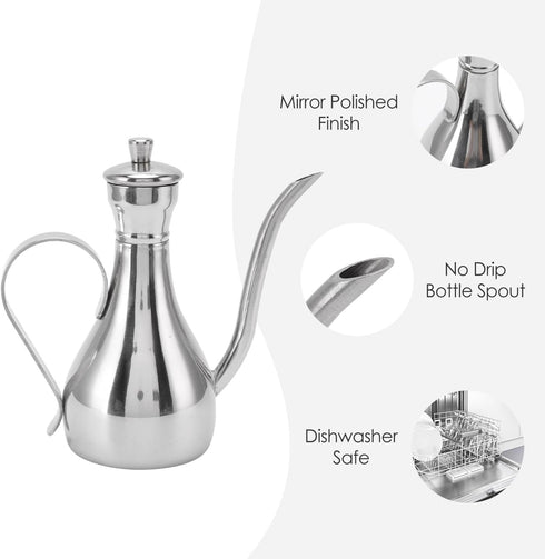 11oz/350ml Stainless Steel Oil Dispenser Bottle, Non Drip Leak Proof Pouring Pot for Olive Oil, Vinegar, Soy Sauce
