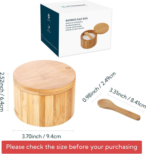 KITCHENDAO Bamboo Salt Cellar Bowl with Built-in Spoon, Elegant Kitchen Storage Jar, 6OZ