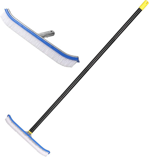FLY HAWK Swimming Pool Wall Tile Brush,18" Polished Aluminum Back Pool Scrub Brush Head