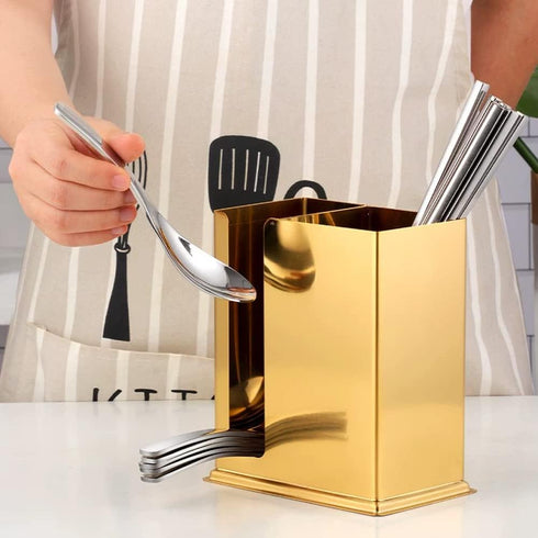 kaileyouxiangongsi Stainless Steel Utensil Holder, 2 Compartments Mesh Drying Rack for Kitchen (Golden)