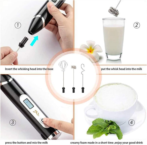 Handheld Milk Frother, USB Rechargeable, Adjustable 3 Speeds, Mini Blender Drink Mixer for Coffee, Hot Chocolate
