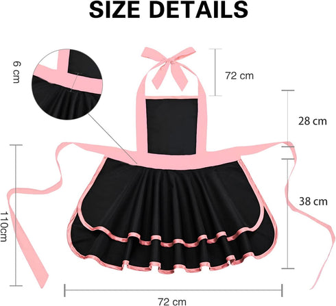 Cute Lovely Retro Aprons for Women Girls Ladies Sexy Vintage Aprons Black Pink Vintage 50s Apron Halloween Christmas Apron Cooking Kitchen Ruffle Apron for Housewife Waitress Mother's Gift