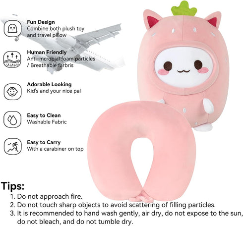 2-in-1 Kids Travel Pillow - Deformable Kids Neck Pillow for Traveling, Soft U-Shaped Pillow with Adorable Animal