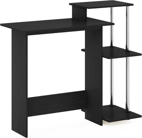 Furinno Efficient Home Laptop Desk with Square Shelves, Side, Americano/Chrome for Computer Use