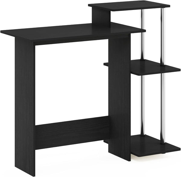 Furinno Efficient Home Laptop Desk with Square Shelves, Side, Americano/Chrome for Computer Use