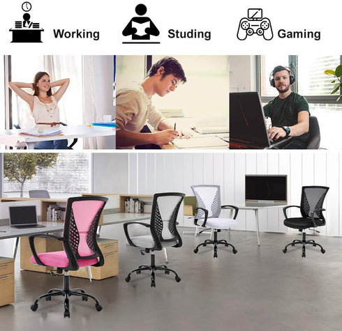 Black Office Chair Ergonomic Desk Chair, Mesh Computer Chair with Lumbar Support Armrest, Mid Back Rolling Swivel