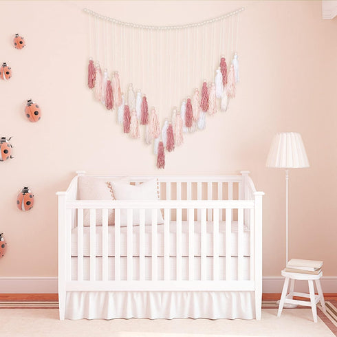 Luxbrand Large Macrame Wall Haning Boho Home Decor, Blush Pink Tassel Wall Decor Bohemian, Bedroom Living Room Girls
