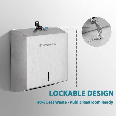 Commercial 300 Fold/280 SUS304 Paper Towel Dispenser Wall Mount: Large Capacity Paper Towel Holder for Bathroom