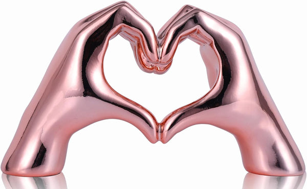 Pink heart and hand sculptures and statues, hand and heart sculptures home