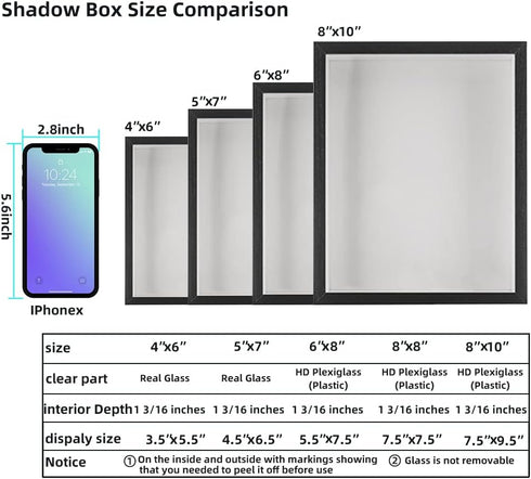 KAPIX Small Shadow Box 4x6 Picture Frame with HD Plexiglass, Deep Wood Memory Box for Keepsake Display (Black)