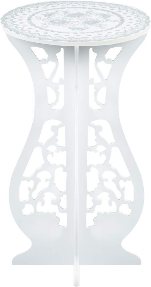 Asian Home (16.5" 10" Beautiful White PVC Board Flower Plant and Vase Stand Display with Intricate Carvings and Gold