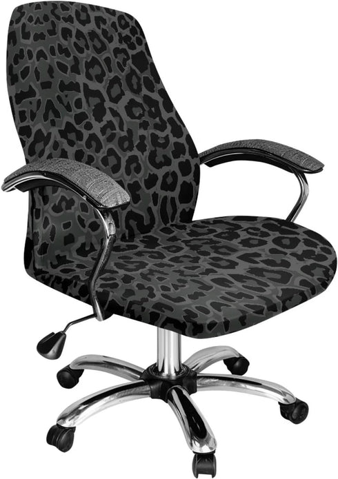 Black Leopard Print Office Chair Cover, Removable Computer Chair Slipcovers with Elastic