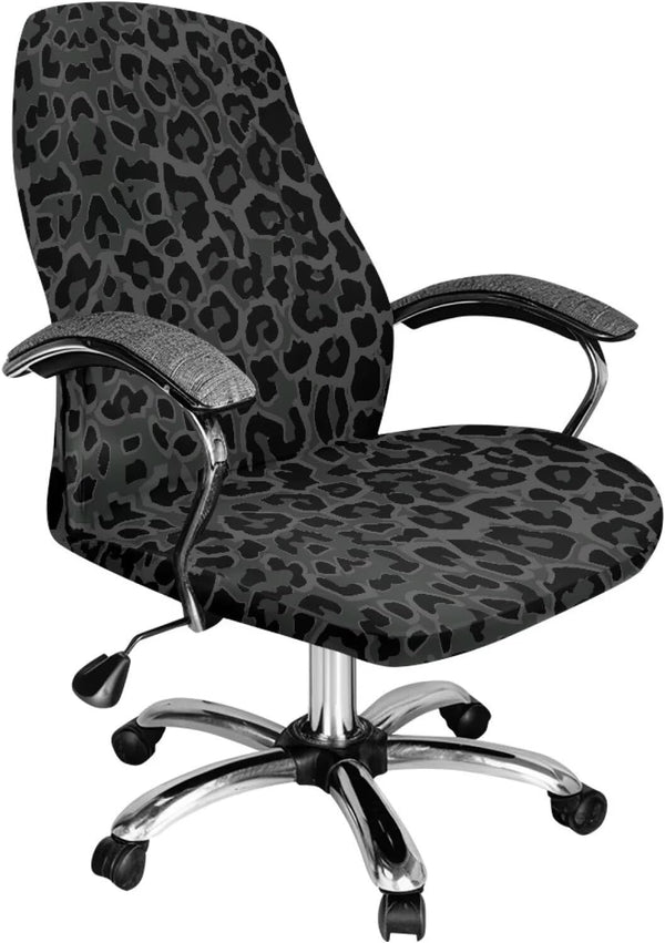 Black Leopard Print Office Chair Cover, Removable Computer Chair Slipcovers with Elastic