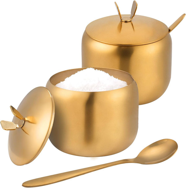 RAMFIYN 2 Pack 12oz Sugar Bowl with Lid and Spoon Stainless Steel Condiment