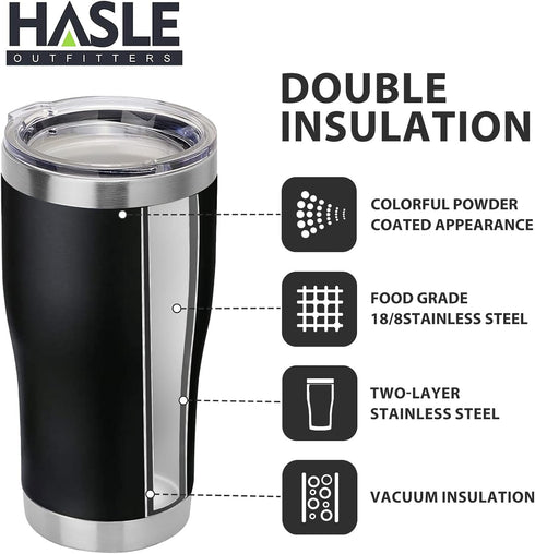 20 oz 6 Pack HASLE OUTFITTERS Tumbler Bulk, Stainless Steel Tumblers with Lid, Vacuum Insulated Tumbler, Double Wall