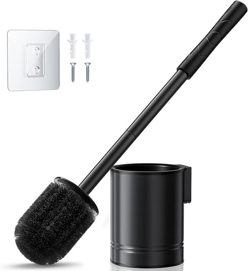HAMITOR Black Toilet Bowl Brush: Metal Rustproof Bathroom Cleaning Accessories Set with