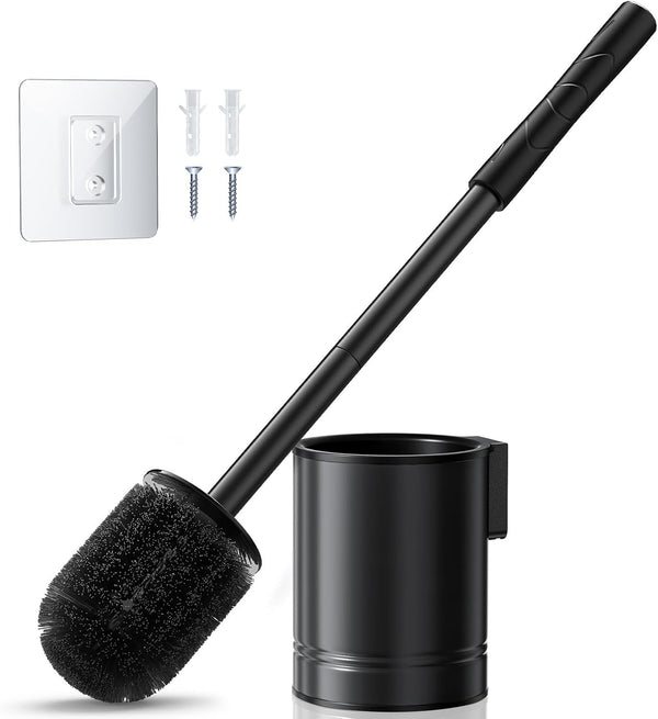 HAMITOR Black Toilet Bowl Brush: Metal Rustproof Bathroom Cleaning Accessories Set with
