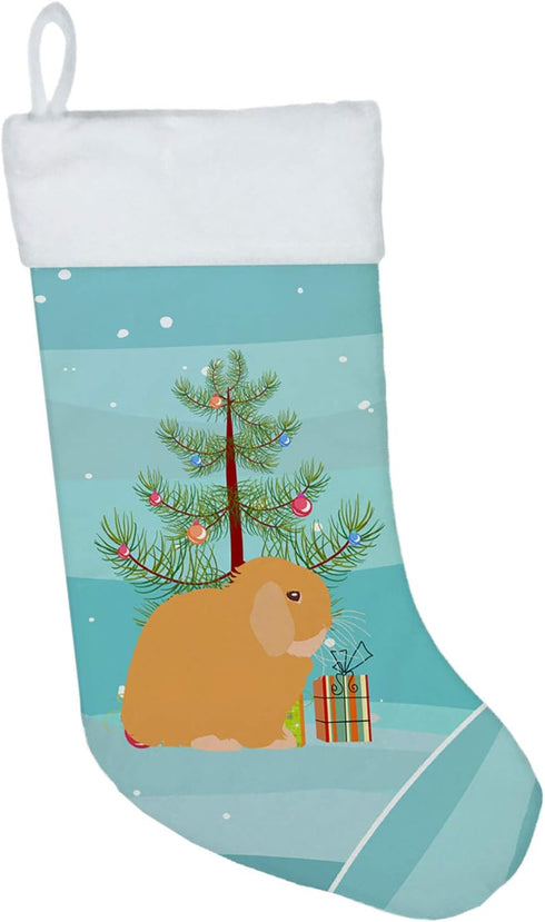 Caroline's Treasures BB9335CS Holland Lop Rabbit Christmas Stocking, Teal Fireplace Hanging Holiday Decor