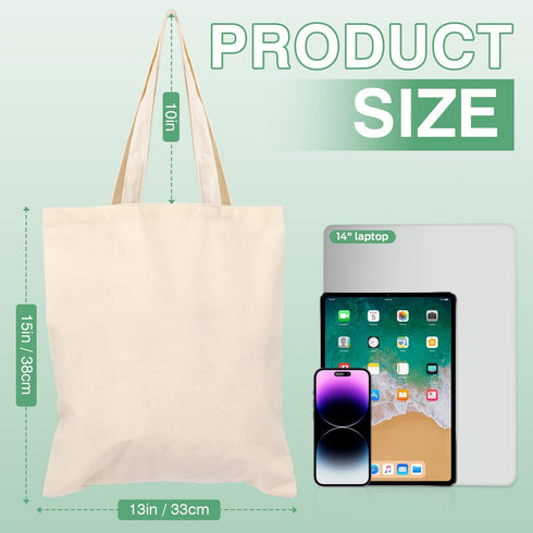 13x15 Inches 10oz Lzerking Canvas Tote Bag Bulk for DIY Projects, Tote Bags for Grocery Shopping, Machine Washable
