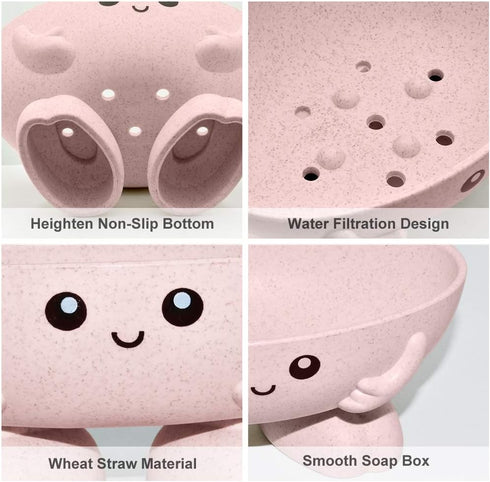 Soap Holder, Cute Soap Dish for Kids, Creative Bar Soap Tray for Shower and Kitchen Countertop - Pink