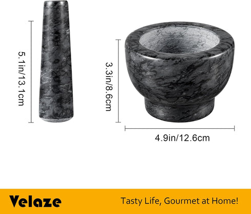 Velaze Marble Mortar and Pestle Set, 300 ml Mortar and 5.1 inch Pestel, Grinder and Crusher, Grind Spices, Powder Pestos, Mash Herbs, Crush Pills, Polished Natural Marble by Velaze