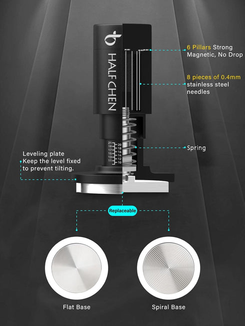 58mm Espresso Tamper with WDT Tool, Calibration Spring, Stainless Steel Flat and Spiral Bases, All-In-One Accessories