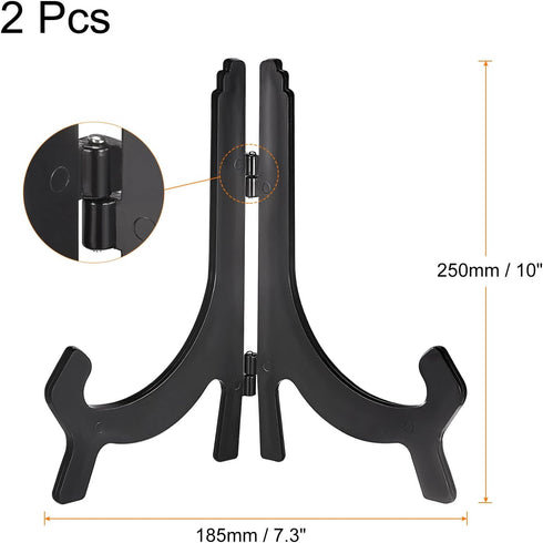 uxcell 2pcs 10" Easel Plate Holder, Plastic Folding Display Stand Black for Decorative Picture Frame