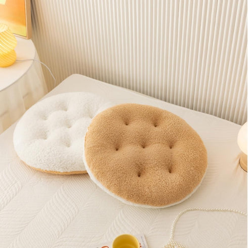 Super Soft Plush Washable Seat Cushion, Camel White Double Contrast Round Lamb Fleece for Kids Desk Chair 16 Inch