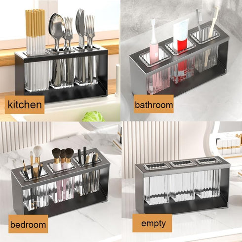 Countertop Cutlery Drying Holder, 3 Cups Cutlery Drainer Box, Tabletop Utensil Organizer for Forks, Chopsticks, Kitchen